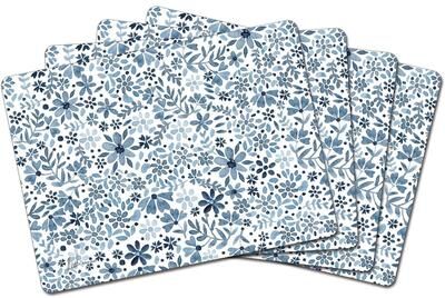 CounterArt Ditsy Florals Boxed Set of 4 Premium Hardboard Placemats Decorative Heat Tolerant and Easily Wipes Clean