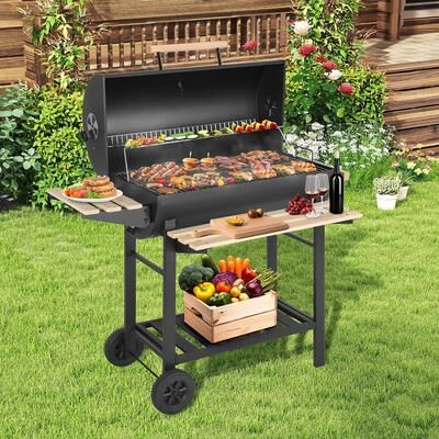 Portable Charcoal BBQ Grill with Built-In Storage & Warming Rack, Easy-Clean Design for Backyard Gatherings & Camping
