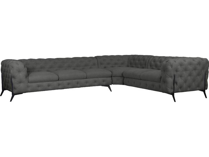 Chesterfield-Sofa, Struktur, Grau, 323×264 cm, L-Form, Klassisch, Leonique