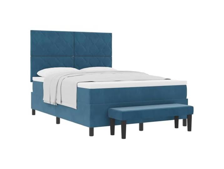 KTHLBRH Boxspringbett Dunkelblau 200 x 140 cm mit Kopfteil aus Samt Kopfteil aus Samt, Holzstruktur, mittelharter Schaumstoff, modernes Design, einfach