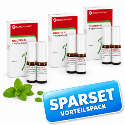 ALIUD Pharma GmbH Nicotin AL 1 mg / Sprühstoß Spray zur Rauchentwöhnung Sparset (3 x 2 Stück) 3X2 St 08029658