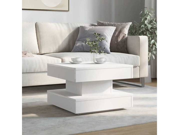 Table basse rotative - 50x50x34 5 cm - Blanc - Rotative à 360 degrés - Bois d'ingénierie - Capacité 20 kg - Design carré