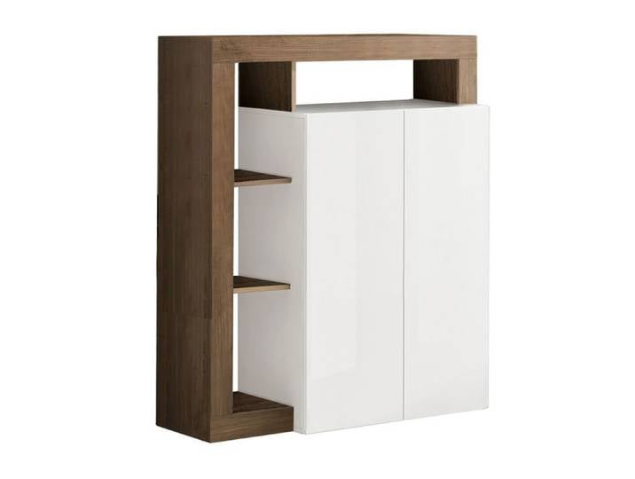 ARTURO - Meuble Bar 2 Portes Blanc Laqué Encadrement Niches Aspect Chêne Mercure