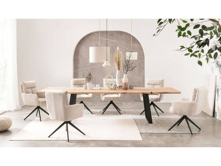 Esstisch HOME AFFAIRE Hudson , beige (natur, schwarz), B:200cm H:77cm T:100cm, Tische, Esstisch, erweiterbar durch Ansteckplatte Hudson