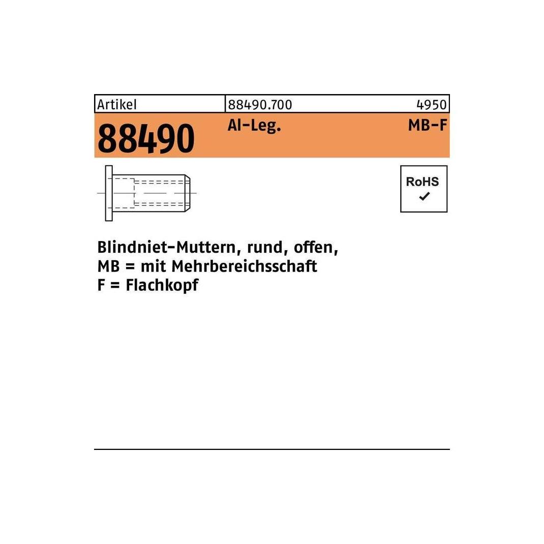 Promat Blindnietmutter R 88490 Flachkopf M 5 / 0,5 - 6,0 Aluminium (088490740000050000)
