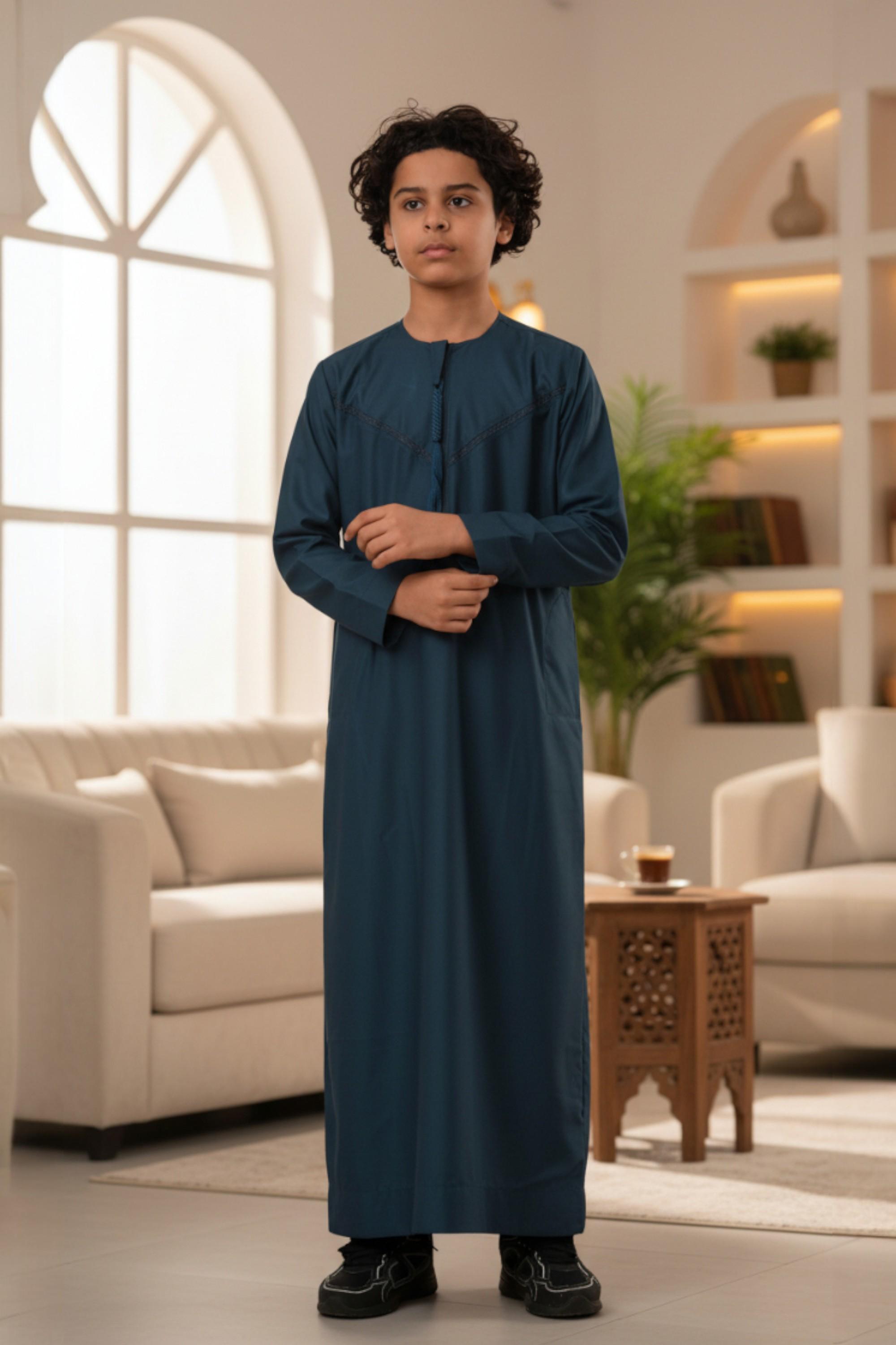 Kinderen jongens blauw Ramadan Eid Marokkaanse Jubba gewaad moslim Djellaba Thobe LFS-K-TT008