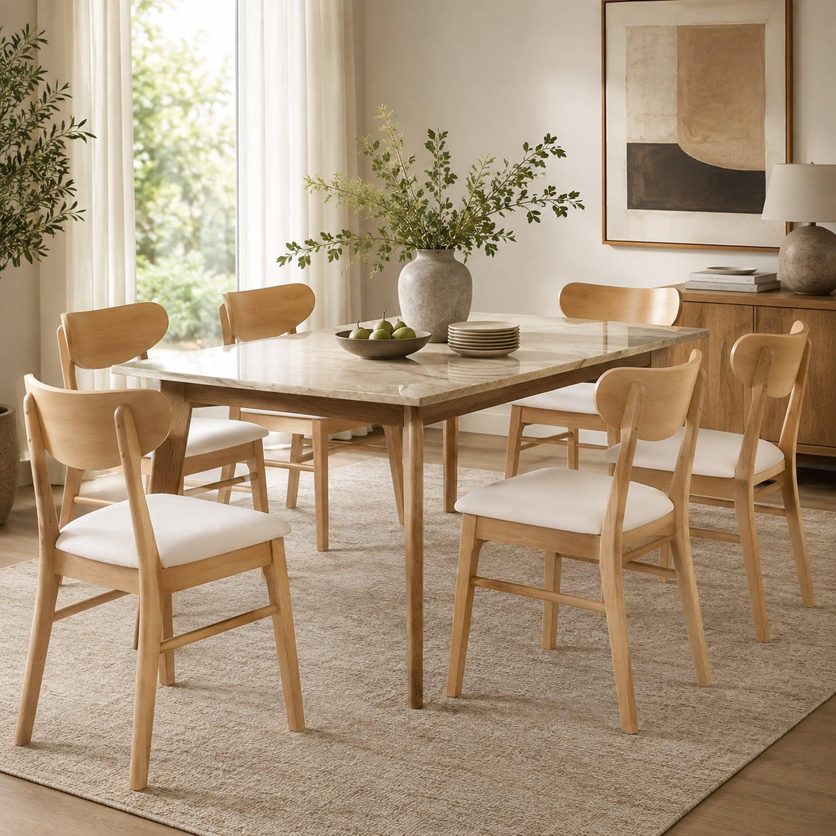 6er-Set Esszimmerstuhl MCW-M59, Küchenstuhl Stuhl, Stoff/Textil Massiv-Holz ~ helles Gestell, creme