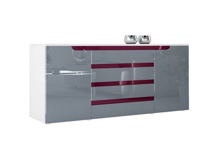 SIDEBOARD Sintra Grau Hochglanz / Brombeer Hochglanz