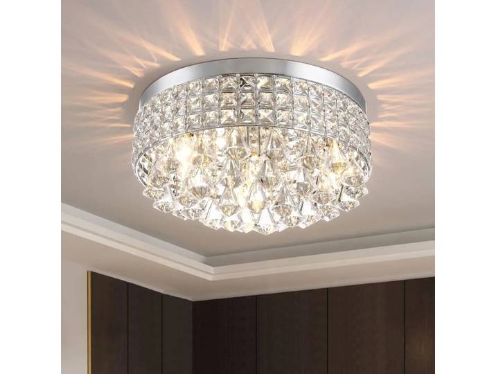 Plafonnier moderne en forme de tambour, lustre rond en cristal chromé en forme de goutte de pluie, luminaire pour salle à manger, salon, chambre à coucher