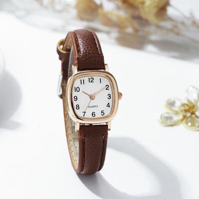 Modern Mode Marketplace Elegant Small Arabic Numeral Womens Quartz Leather Watch brown White