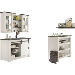 KÜCHEN-SET weiß Pinie, anthrazit Landhaus, Küchenschrank Set 6-teilig mit Theke