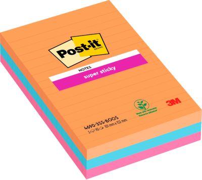 Post-it Super Sticky Notes 4690-3SS-BOOS, liniert im Großformat, extra starke Haftung auf Wänden/Türen, Boost Collection, PEFC, Klebstoff