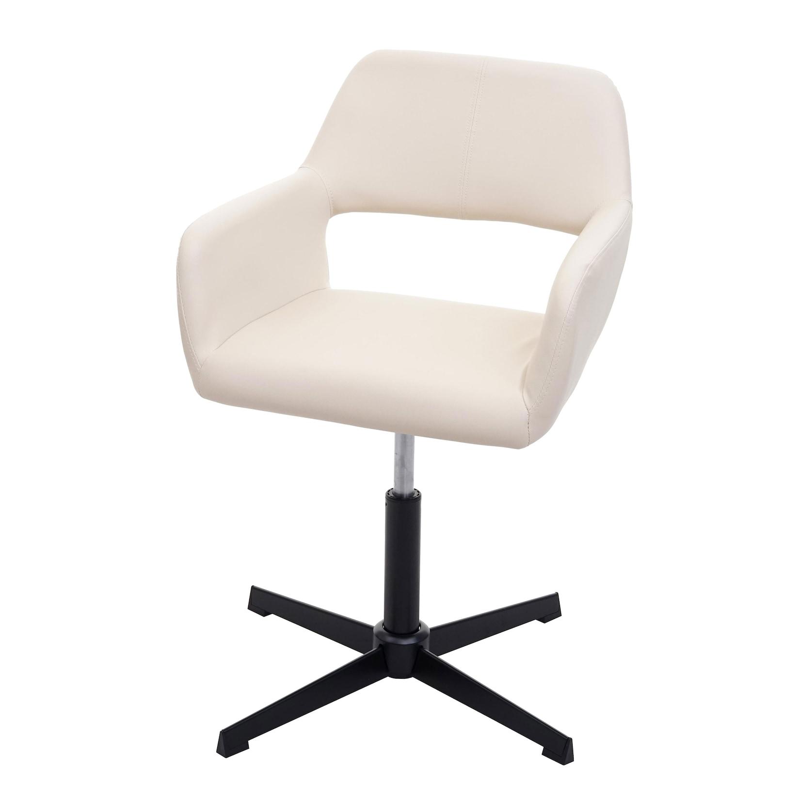 Esszimmerstuhl MCW-A50 IV, Stuhl Küchenstuhl, Retro höhenverstellbar Drehmechanismus ~ Kunstleder creme, Fuß schwarz