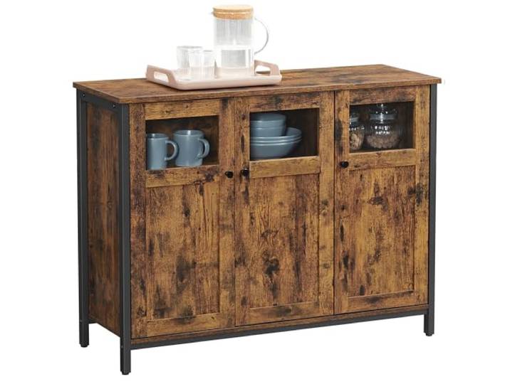 VASAGLE Dressoir, Keukenkast, met Glazen Deuren, Stalen Frame