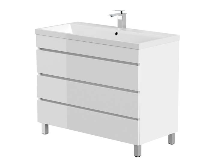 Meuble vasque sur pieds Fellini 100cm Blanc/Blanc brillant
