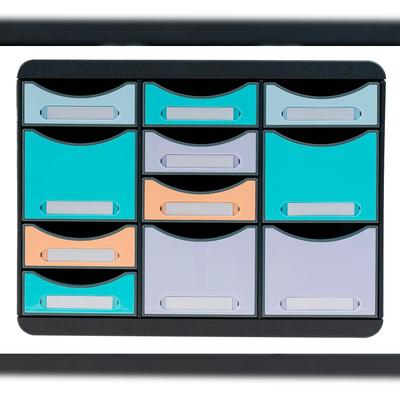Exacompta 3132796D AQUAREL Schubladenbox mit 11 Schubfächern, STORE BOX MULTI - Farben sortiert