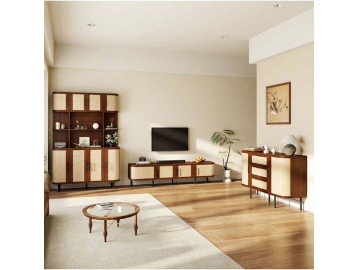 Ensemble Meubles de Salon avec Meuble TV Buffet et Armoire Haute - BEAUNIV - MDF Aspect Tressé Noyer