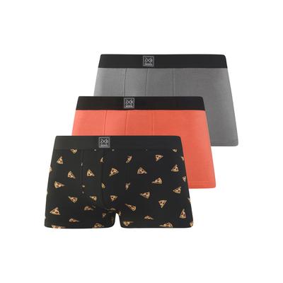 Boxer JOHN DEVIN "Boxershorts für Herren", Herren, Gr. 4XL (10), 3 Stk., bunt (pizza, bedruckt, rot, grau), Jersey, Obermaterial: 95% Baumwolle, 5% Elasthan, bedruckt, unifarben, Unterhosen, aus weichem Jersey-Material, 3er-Pack, teils lustig bedruckt