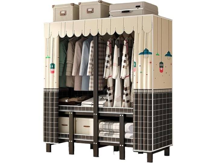 MmcdylyhEU Robuster tragbarer Kleiderschrank mit Abdeckung, Faltbarer Kleiderständer for stehende Kleidung im Schlafzimmer, Organizer(G,130cm/51.2inch)