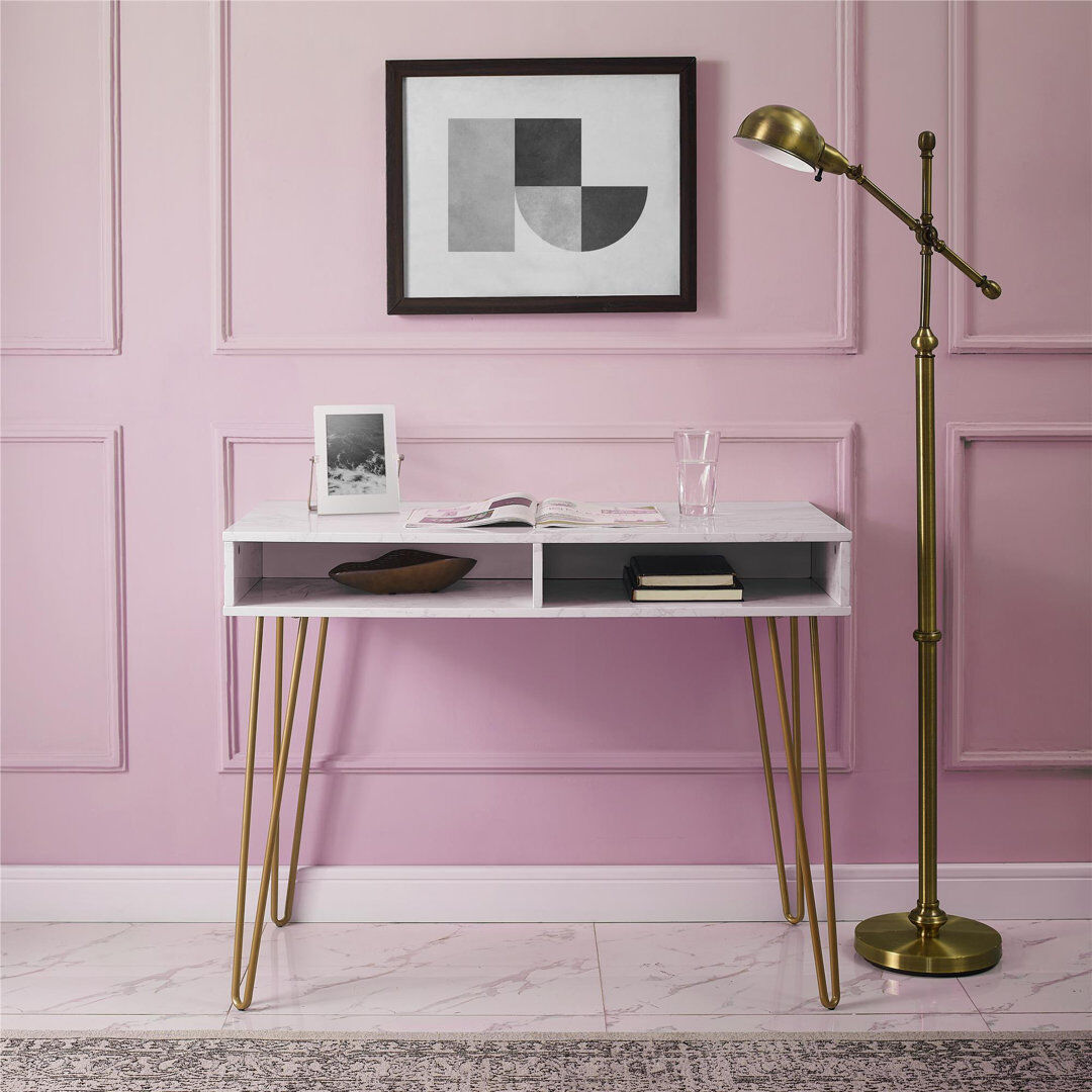 Mercury Emily Writing Desk White Marble/Gold 77.22cm H X 102.87cm W X 54.99cm D
