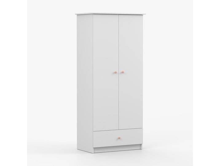 imoebel24 Drehtürenschrank 85,5/193/53 cm 2-türig Olaf I Weiß + rosa Griffe, Weiß, Rosa, 4 Fächer, 85.5x193x53 cm, Babymöbel & Kindermöbel, Babyzimmer, Babykleiderschränke