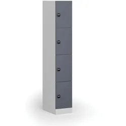 Schließfachschrank S1, 4 Fächer, 1850 x 300 x 500 mm, RFID-Schloss, dunkelgraue Tür