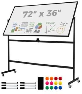 Costway Rolling Double-Sided Magnetic Whiteboard on Wheels with Stand and Aluminum Alloy Frame-Black