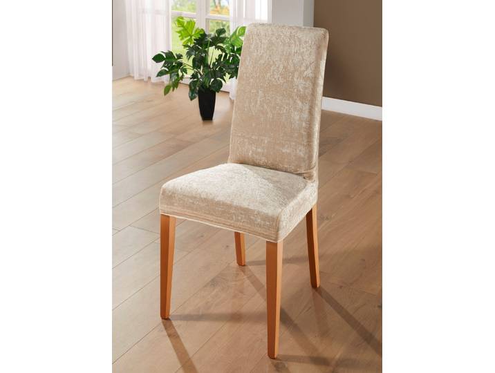Edle und strapazierfähige Stretchbezüge in Samtoptik, Creme, Größe 101 (Sesselbezug)