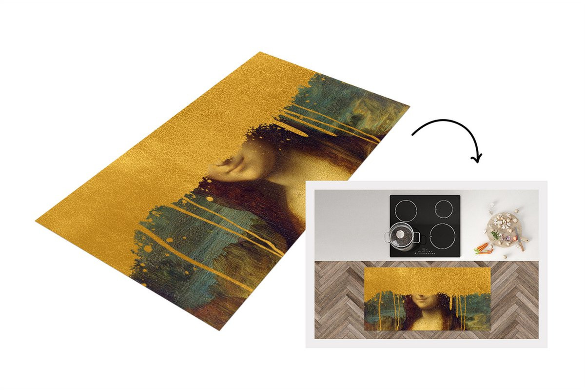 Keukenloper Da Vinci Mona Lisa - Goud - Vinyl - 120 x 60 cm