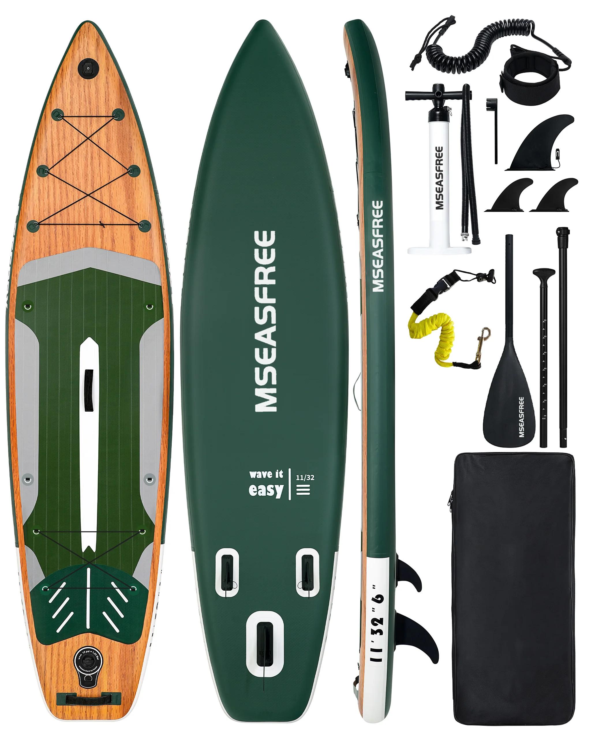 Aufblasbares Stand-Up-Paddleboard - ISUP-Set - 335 cm - Holzmaserung - Kamera-Halterung - 150 kg Tragfähigkeit - Rucksack - Pumpe