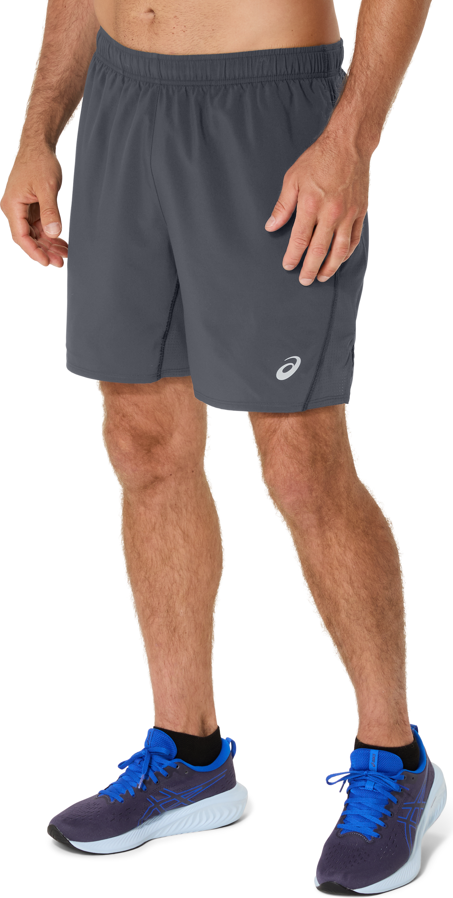 Laufshorts ASICS "ASICS CORE 5IN SHORT", Herren, Gr. L, N-Gr, grau (carrier grau), Obermaterial: 100% Polyester, Hosen Laufshorts, Schnelltrocknend, Atmungsaktiv, Reflektierend carrier grau L, N-Gr