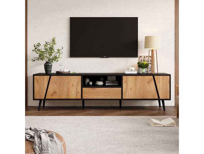 Meuble TV bas minimaliste 2 armoires + tiroirs pour TV 75 pouces 180x40x46 cm