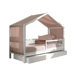 HAUSBETT 90x200 Keeley Buche Weiß Holz Himmel Schublade Komfort