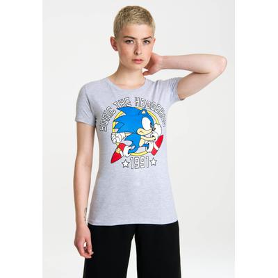 T-Shirt LOGOSHIRT "Sonic - 1991", Damen, Gr. S, grau, 95% Baumwolle, 5% Viskose, bedruckt, meliert, normal, Rundhals, Shirts T-Shirt, mit Sonic the Hedgehog-Print