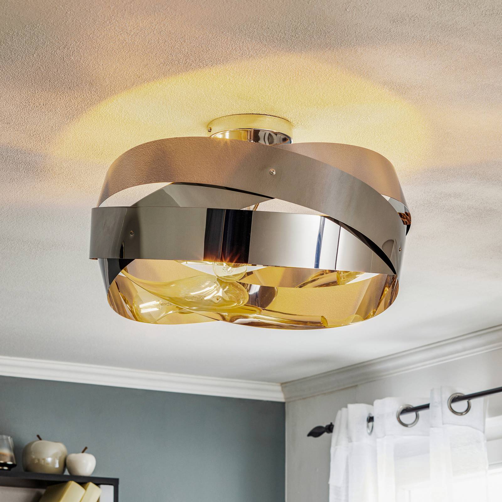 Deckenlampe Tornado Domiluce, dimmbar, chrom / silber, für Wohn- / Esszimmer, Metall, Modern, Deckenlampe