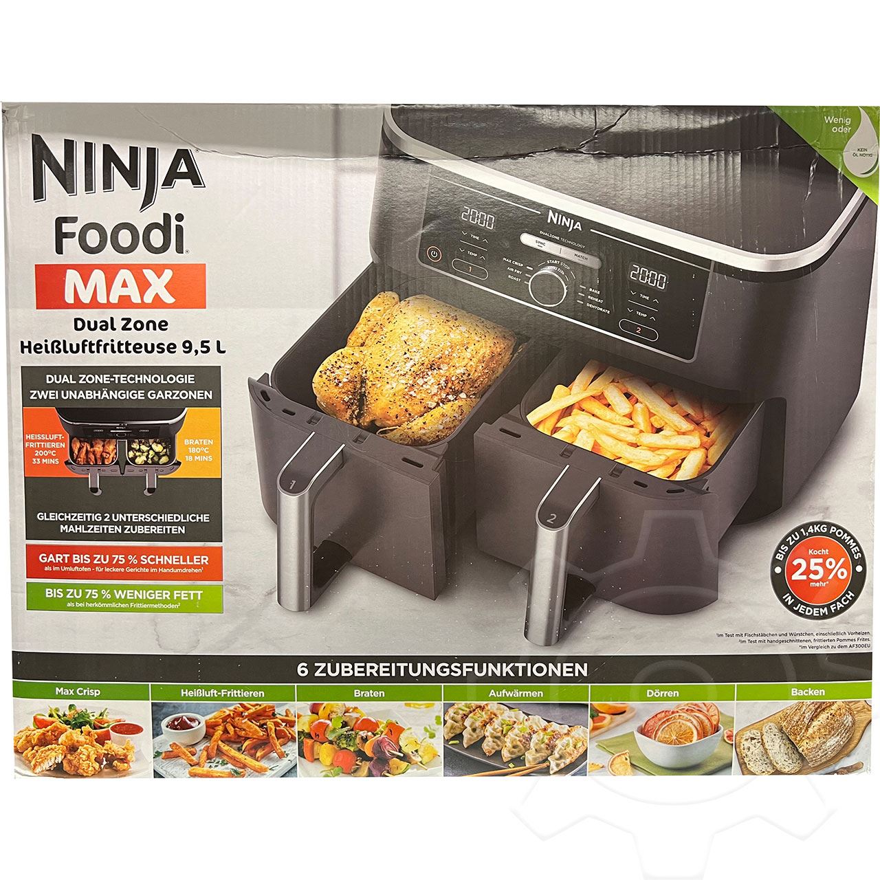 Ninja Foodi MAX Dual Zone 9,5 Liter Heißluftfritteuse AF400EU, schwarz