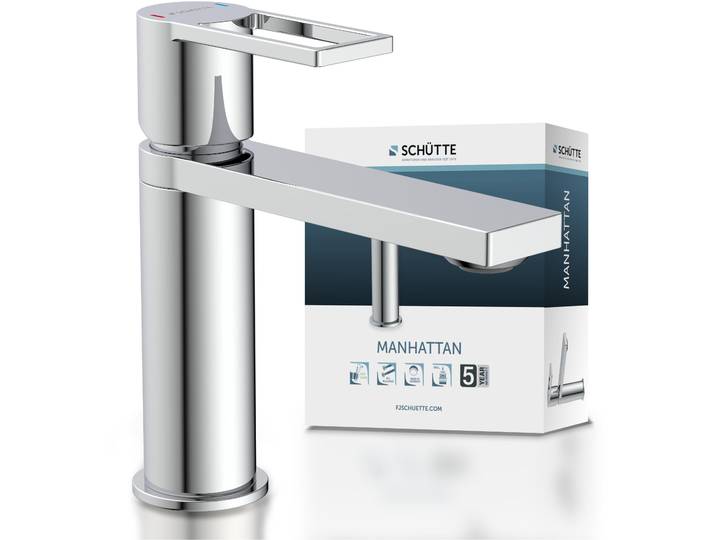 Waschtischarmatur SCHÜTTE MANHATTAN , silber (chrom), Hochdruck, Messing, Armaturen, Waschtischarmatur, Verbrühschutz, wassersparend, Marken-Mischüse