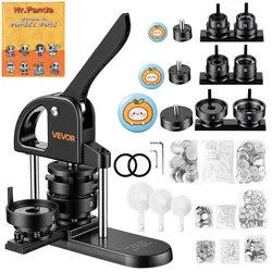 VEVOR Buttonmaschine 25/32/58 mm Knopfmachermaschine Schwarz 300 Stk., Mit Kreisschneider Zauberbuch & Ergonomischem Griff für DIY-Anstecker Pins Kühlschrankmagnete & Schlüsselanhänger