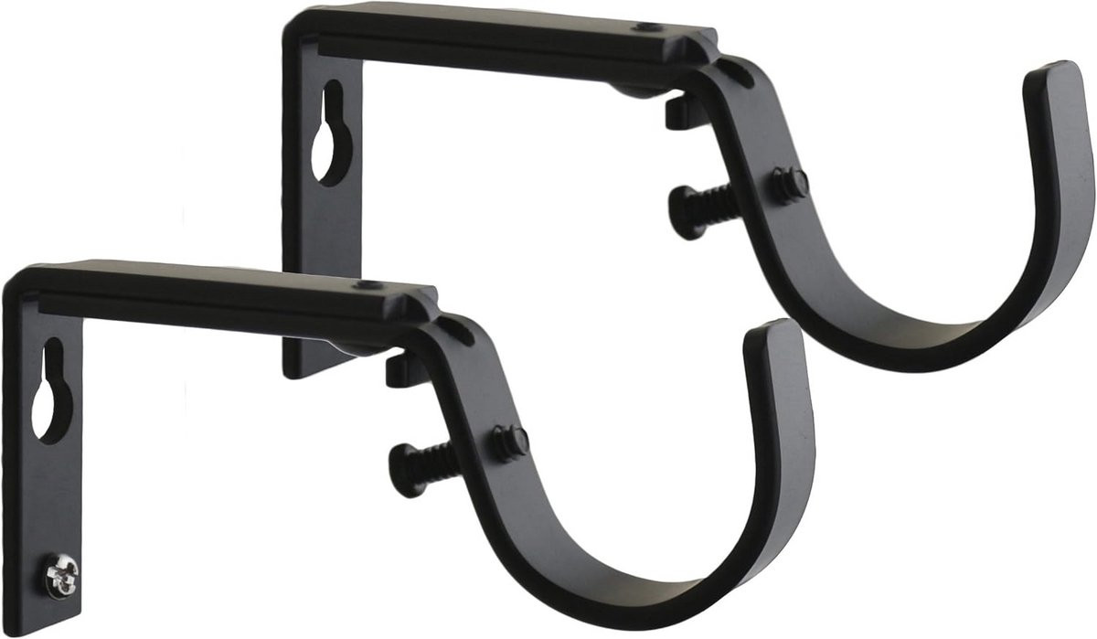 Set van 2 zwarte verstelbare gordijnroedensteunen voor 1 1/4 inch roeden