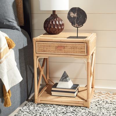 SAFAVIEH Bali 18.5-Inch Cane Shelf Nightstand, Coastal