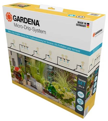 GARDENA Micro-Drip System 13400-20 Bewässerungs-Komplettset 13 mm (1/2") Ø Tropfbewässerung Terrasse (30 Pflanzen)