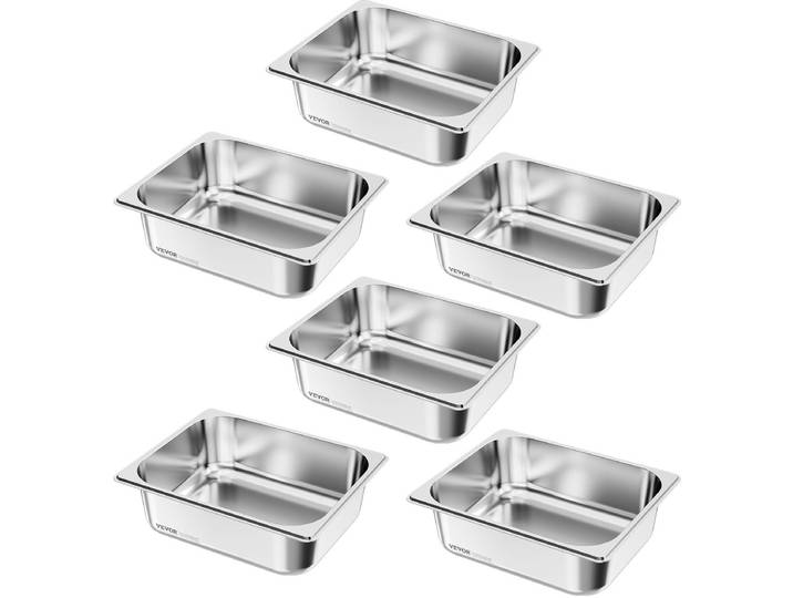 VEVOR Gastronormbak 1/2 Maat Voedselcontainer Rvs 6-Pack 6l Buffet