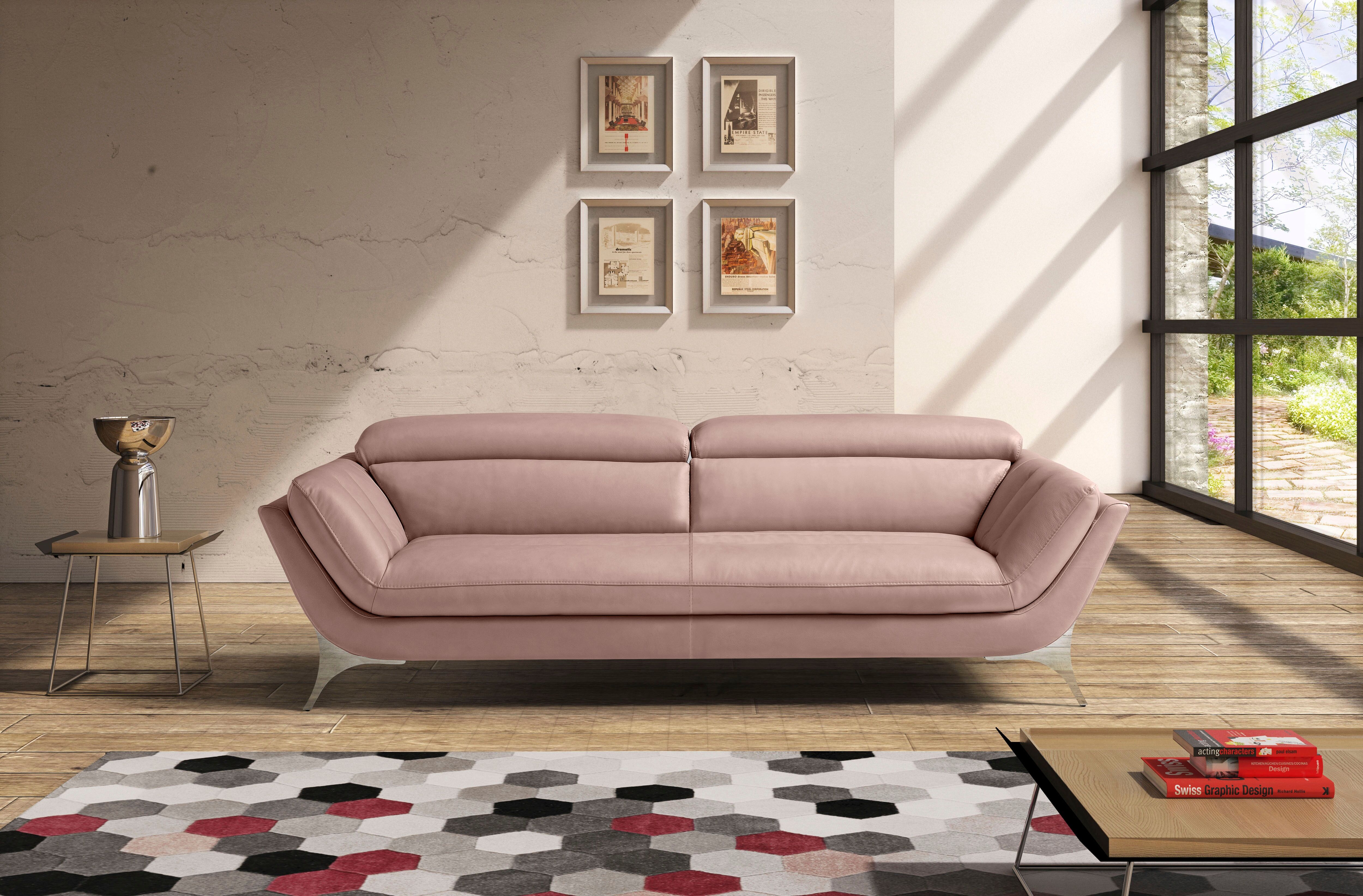 2,5-Sitzer EGOITALIANO "Sueli, extravagantes Design und erstklassiger Sitzkomfort", rosa (millenium rose), B:218cm H:100cm T:110cm, Leder »NUVOLE« (Echtes Rindsleder). Halbnatürliches, halbnarbiges Rindsleder mit einer natürlichen Körnung von 1, 2 bis 1, 