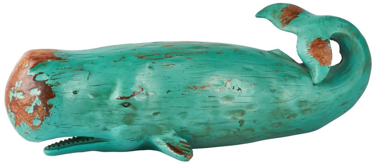 Michael Noll Walvis decoratief beeldje van polyhars in groen houtlook, 47 cm