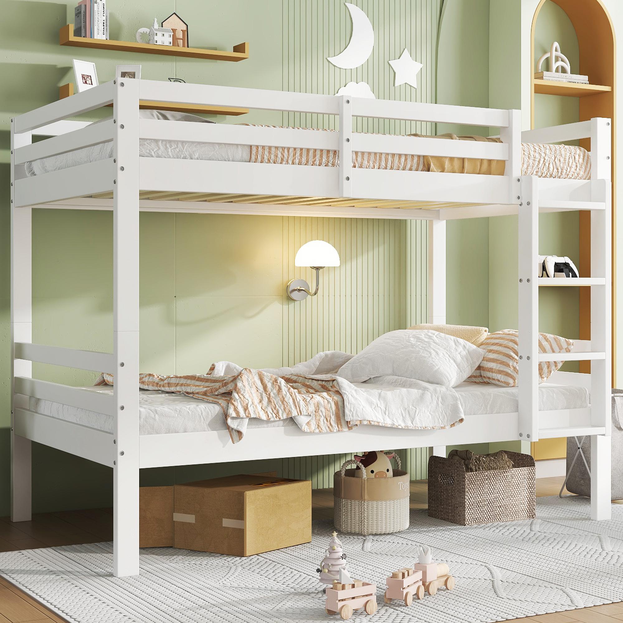 Etagenbett für Kinder, Kinderbett mit dreistufiger Winkelleiter und Absturzsicherung, Bett aufgeteilt in 2 Einzelbetten, Jugendbett, Einzelbett
