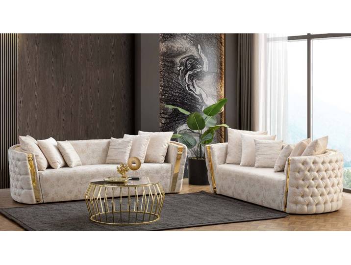 JVmoebel Chesterfield-Sofa Beige Sitzgruppe im Chesterfield-Stil aus hochwertigem Material, Packung, Made in Europa