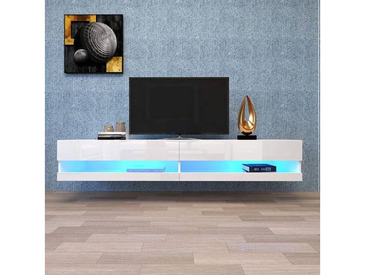 Meuble TV en blanc avec éclairage LED avec beaucoup D'espace de rangement pour votre salon 140x40x30.5cm blanc