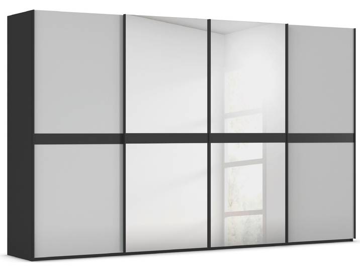 Schwebetürenschrank, Holzwerkstoff, Grau/Schwarz, 360×223×68 cm, Edle Optik mit Glas-Front, Modern, Rauch
