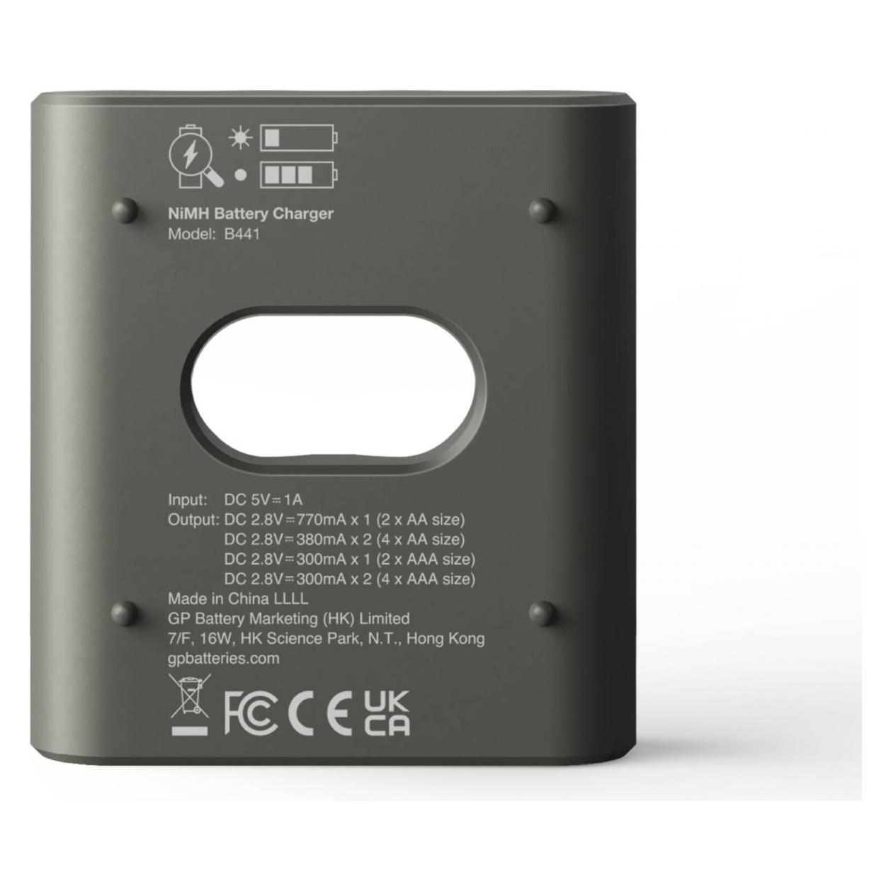 GP Batteries Aktion Gratis Ladegerät" USB-Modell Ladegerät GP B441 inkl. 4x AAA (1 Stk., AAA, Ladegerät inkl. Akku) (GPRCKCHB441U007)