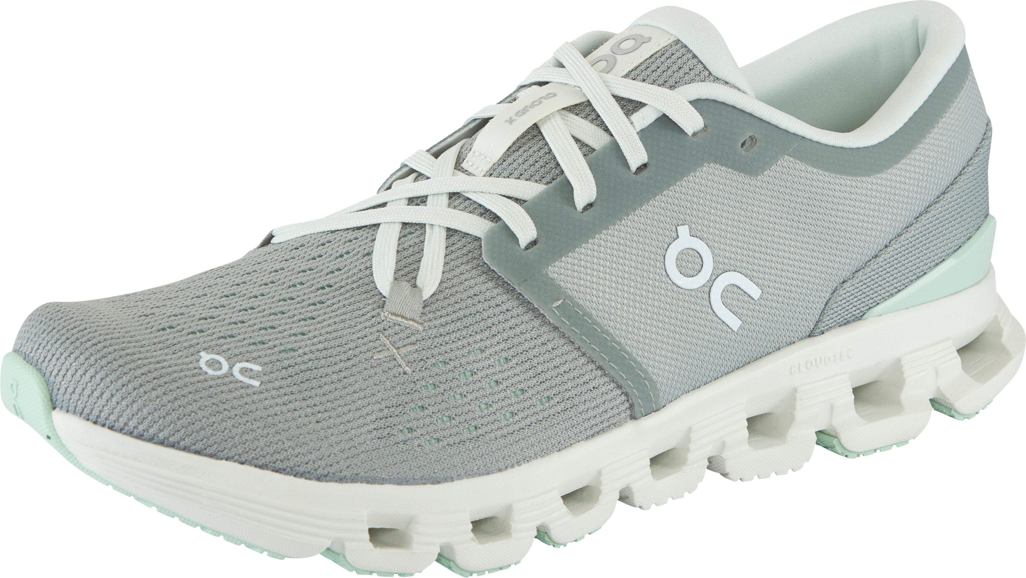 Laufschuh ON RUNNING "CLOUD X 4", Damen, Gr. 38, grau (tin, iceberg), Synthetik, Schuhe Laufschuh, mit CloudTec-Dämpfung